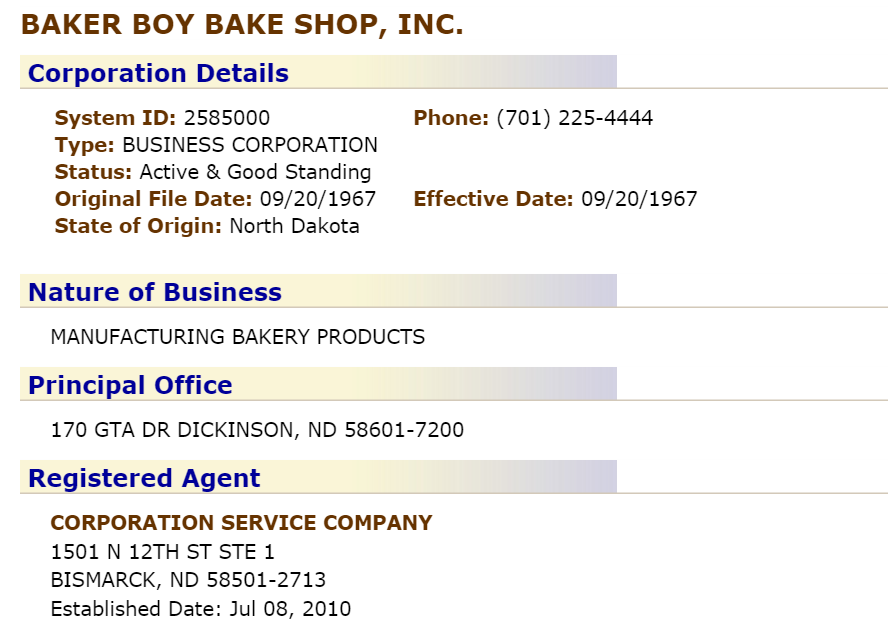 North Dakota Business Entity Full Details