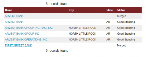 Arkansas Business Name Search Results