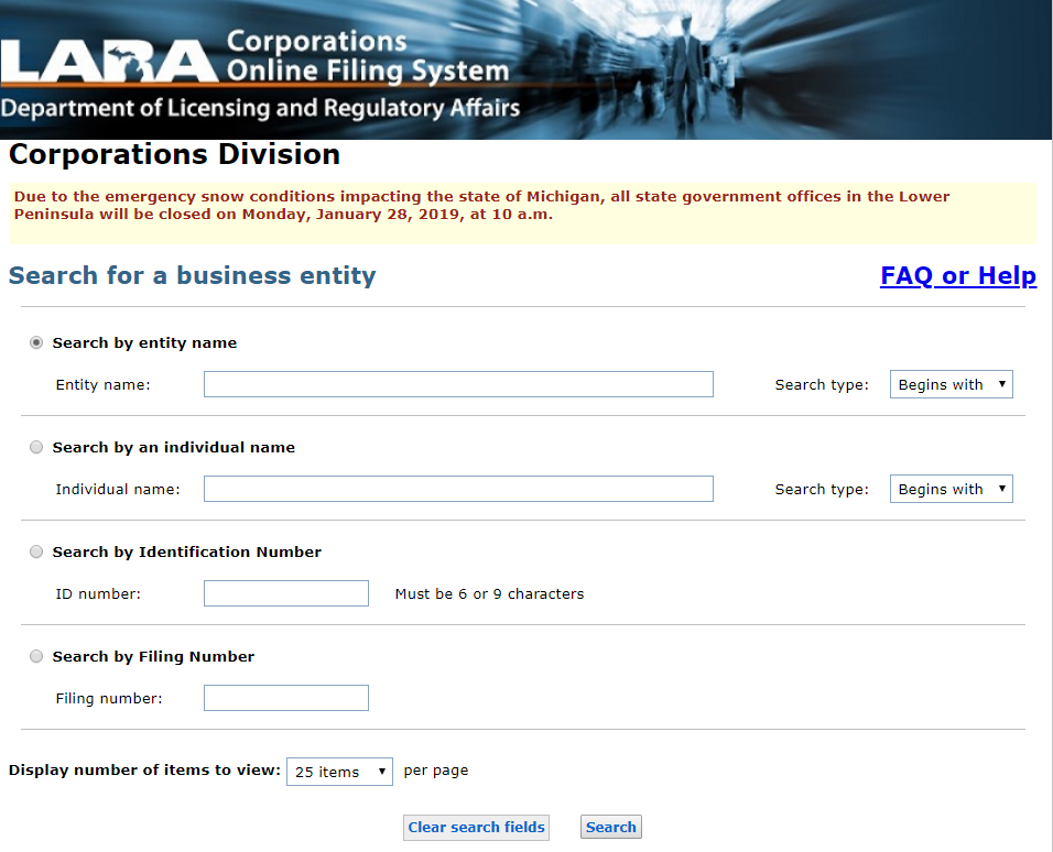 Michigan Business Entity And Corporation Search Mi Secretary Of State Sos