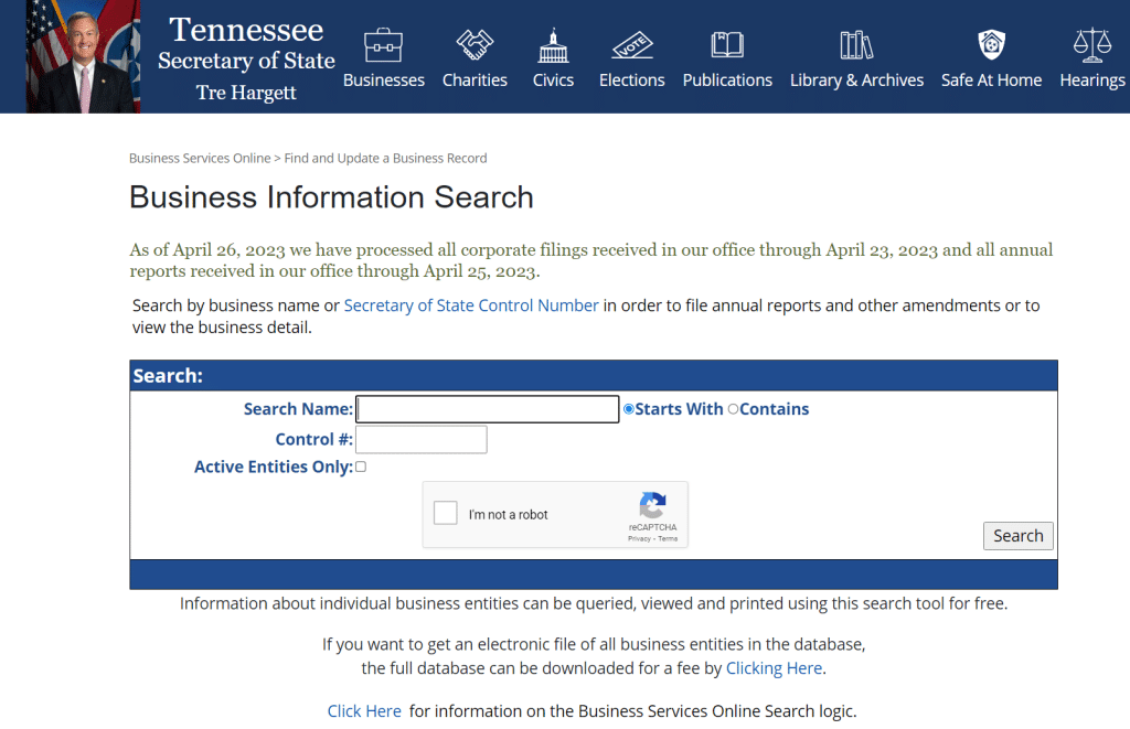 Tennessee Business Entity Search Corporation LLC